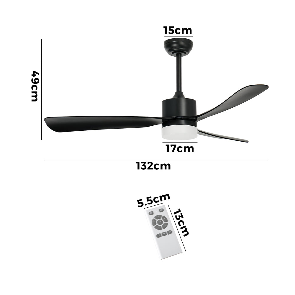 52 Inch Black Ceiling Fan with LED Light 5 Speed and Remote Control